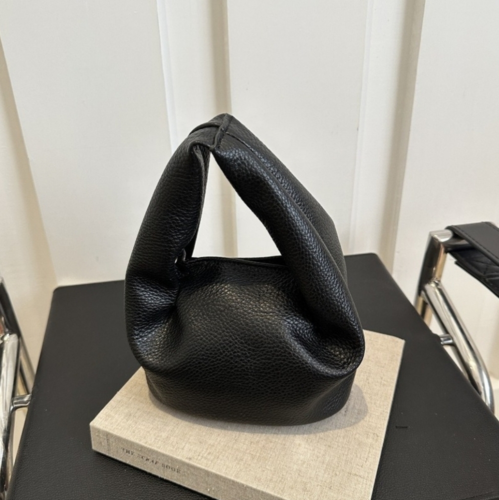 Black Faux Pebbled Leather Slouchy Hobo Bag Stylish Rare Mini Tote + Strap New - Picture 8 of 9